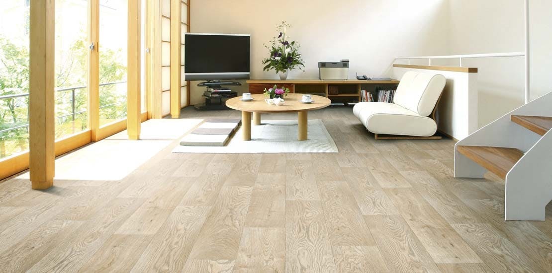 Sheet vinyl plank design in living room